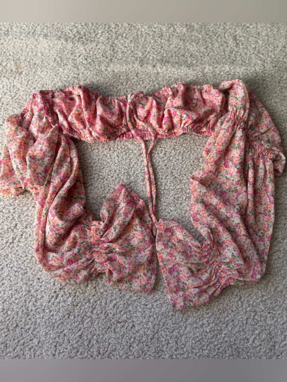 Pink Floral Tie-Front Off-Shoulder Crop Top y2k